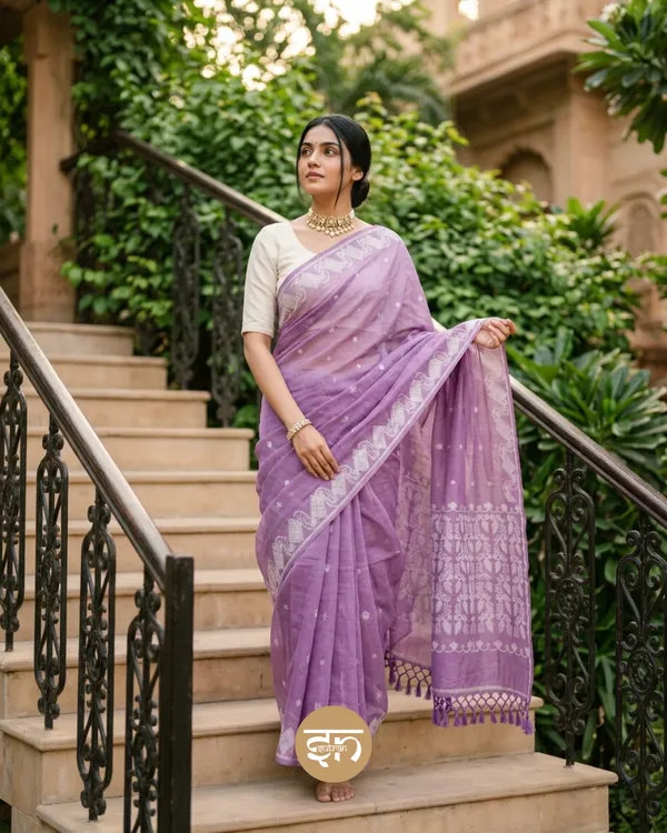 Mohona_Jamdani:_Purple_Jamdani_Saree_With_Blouse_Piece_For_Women