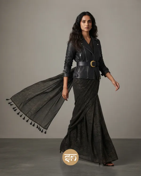 Zarisaaz:_Black_&_Golden_Zari_Woven_Sitar_Box_Saree_For_Women
