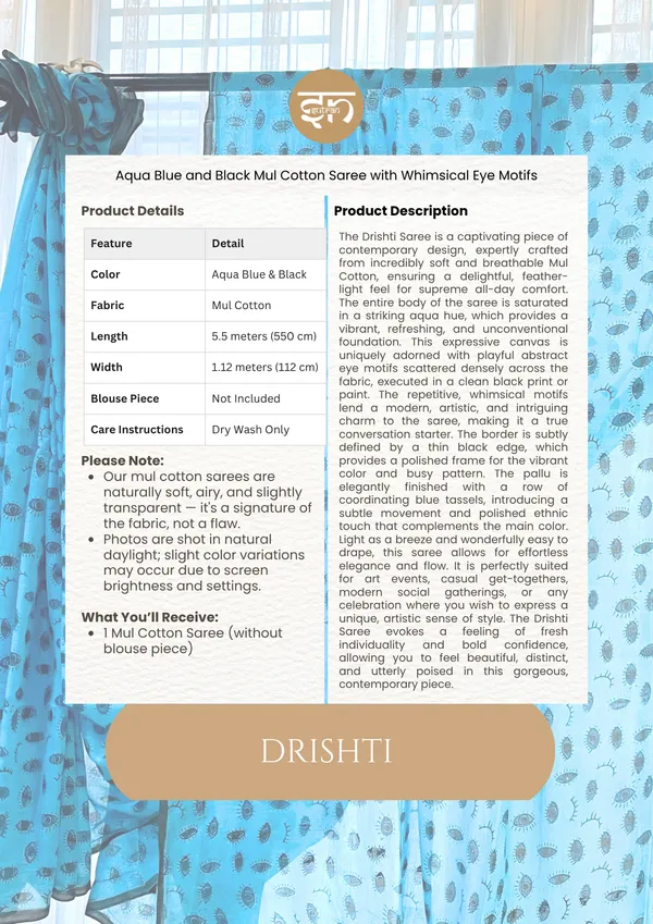 Drishti:_Aqua_Blue_&_Black_Mul_Cotton_Saree_With_Printed_Work_For_Women