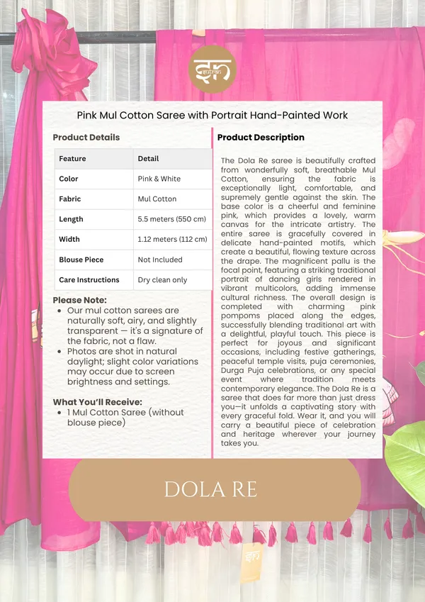 Dola_Re:_Pink_&_Multicolor_Mul_Cotton_Saree_With_Hand-Painted_Work_For_Women