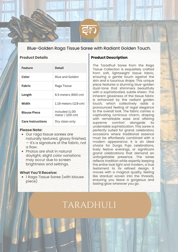 Taradhuli:_Blue_&_Golden_Raga_Tissue_Saree_With_Blouse_Piece_For_Women