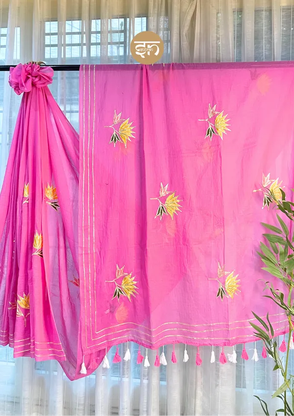 Gulbahar:_Pink_Mul_Cotton_Saree_With_Embroidery_&_Sequin_Work_For_Women