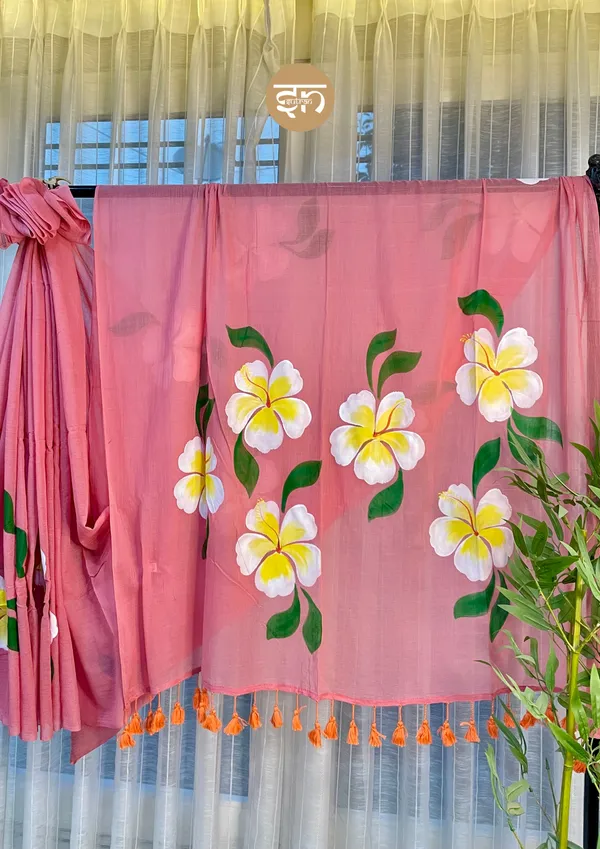 Ever_Blooming:_Pink_&_White_Mul_Cotton_Saree_With_Hand-Painted_Work_For_Women