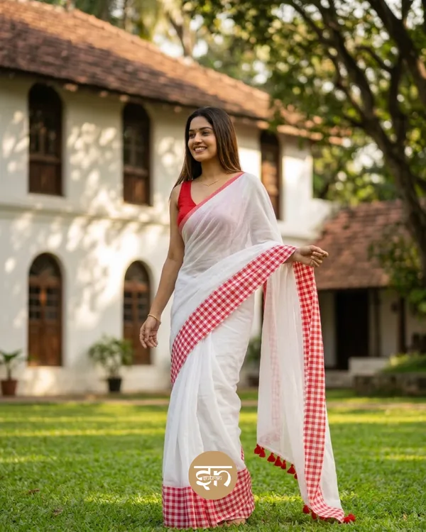 Aalta_Bona:_Pure_Mul_Cotton_Saree_with_Gamcha_Border