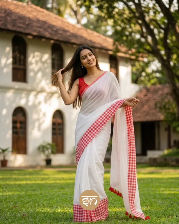 Aalta_Bona:_Pure_Mul_Cotton_Saree_with_Gamcha_Border