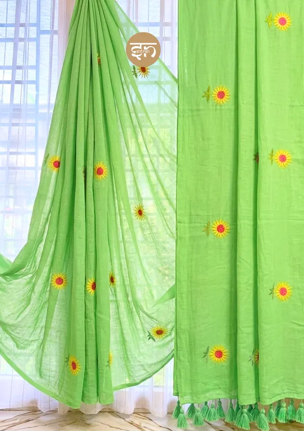 Sooraj_Ki_Bahoon_Mein:_Pista_Green_Pure_Mul_Cotton_Saree_with_Beautiful_Sunflower_Embroidery_Work