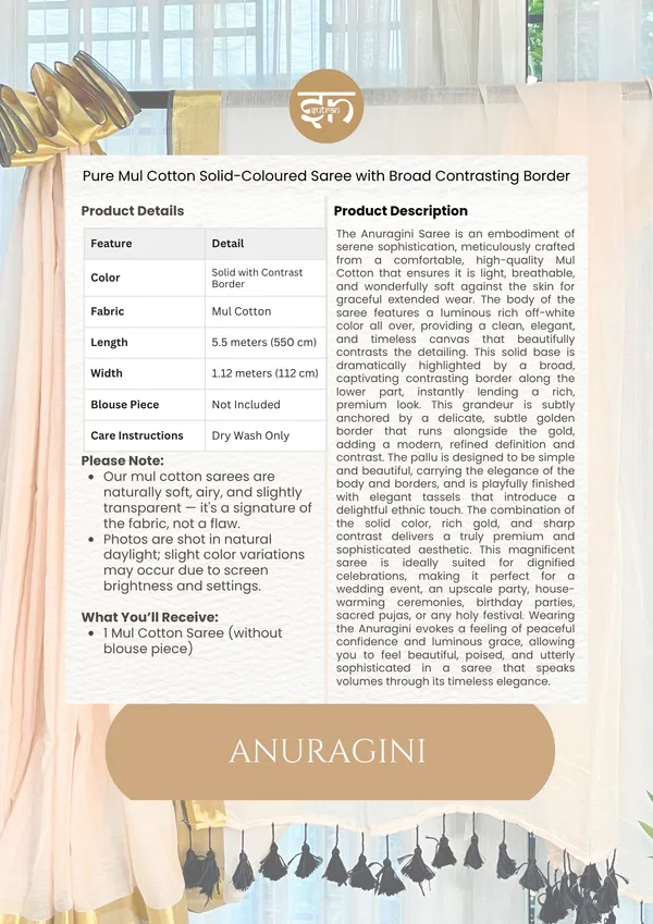 Anuragini:_Off-White_Saree_with_Broad_Green_and_Subtle_Red_&_Golden_Border_for_Women