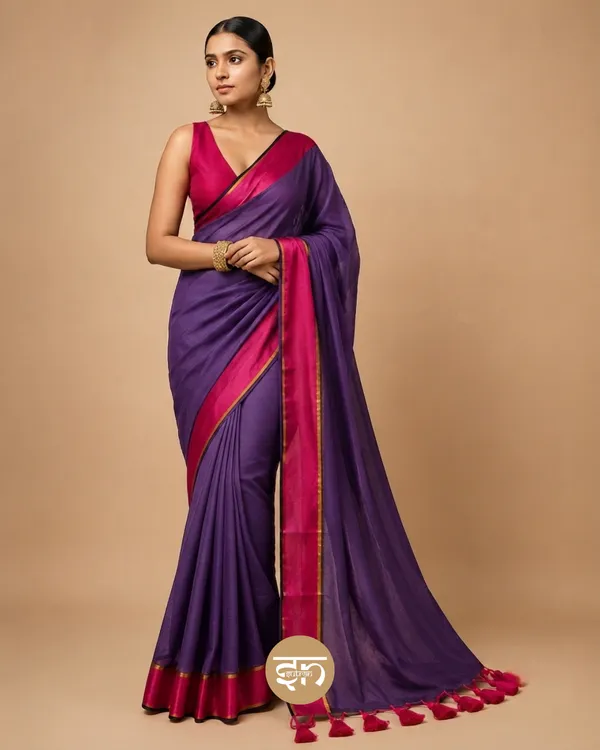 Anuragini:_Purple_Saree_with_Broad_Pink_Border_for_Women