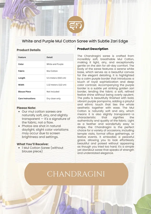 Chandragini:_White_&_Purple_Mul_Cotton_Saree_For_Women