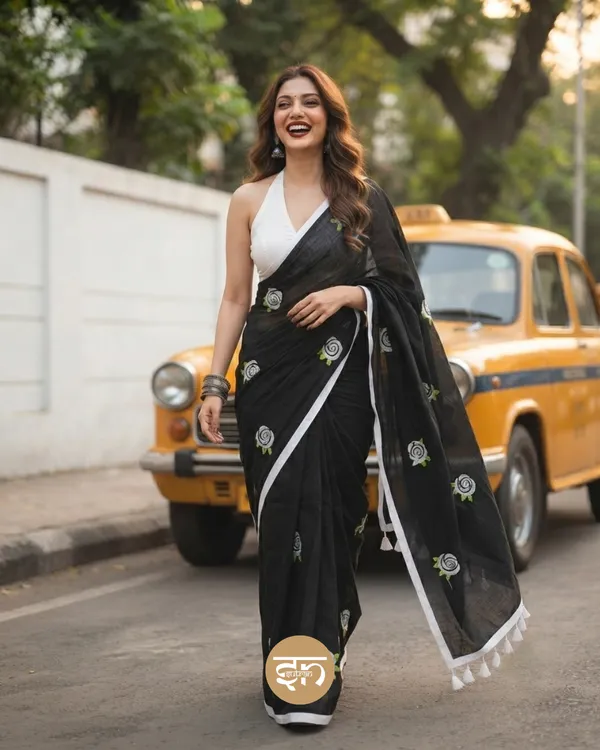 Seli_Fulkari:_Black_Pure_Mul_Cotton_Saree_with_All-Over_Rose_Embroidery_Work