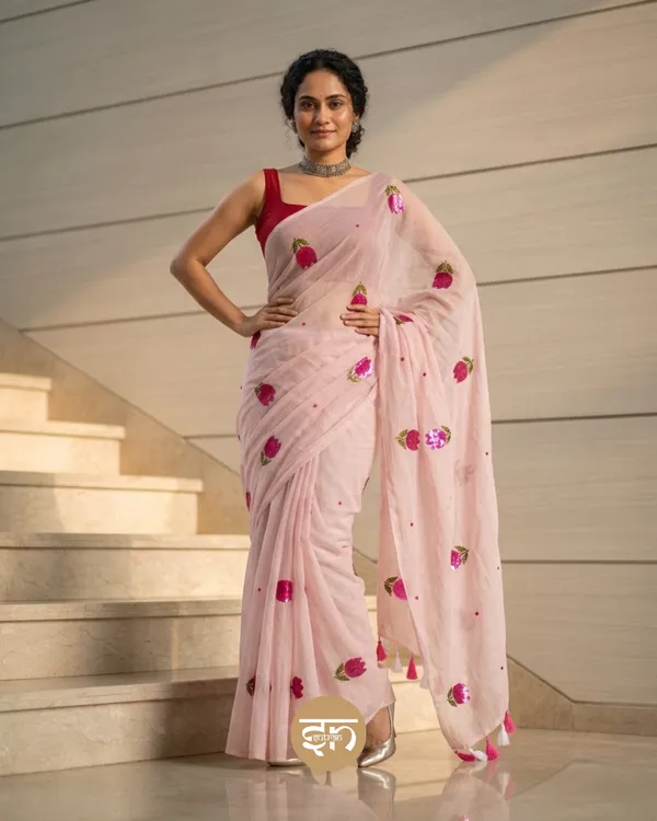 Bloomari:_Baby_Pink_Pure_Mul_Cotton_Saree_with_Delicate_Tulip_Sequins_Work