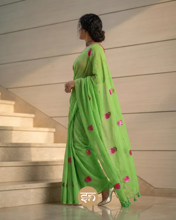 Bloomari:_Pista_Green_Pure_Mul_Cotton_Saree_with_Delicate_Tulip_Sequins_Work