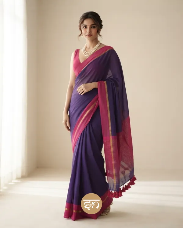 Anuragini:_Purple_&_Pink_Mul_Cotton_Saree_For_Women