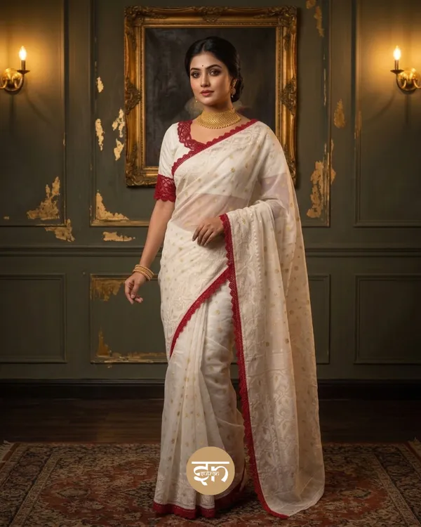 Charulata:_Dhakai_Jamdani_with_Delicate_Lace_Border_with_Traditional_Woven_Motifs