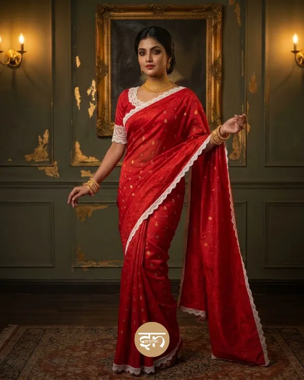 Charulata:_Dhakai_Jamdani_with_Delicate_Lace_Border_with_Traditional_Woven_Motifs