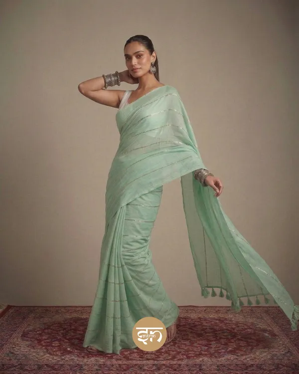 Jashn-E-Bahara:_Mint_Green_&_Silver_Mul_Cotton_Saree_With_Sequin_Work_For_Women