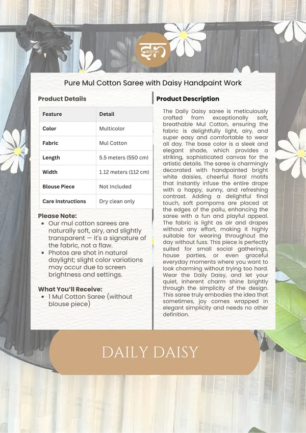 Daily_Daisy:_Yellow_&_White_Mul_Cotton_Saree_With_Hand-Painted_Work_For_Women