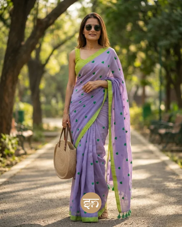 Dil_Dhadakne_Do:_Lavender_Mul_Cotton_Saree_With_Embroidery_Work_For_Women