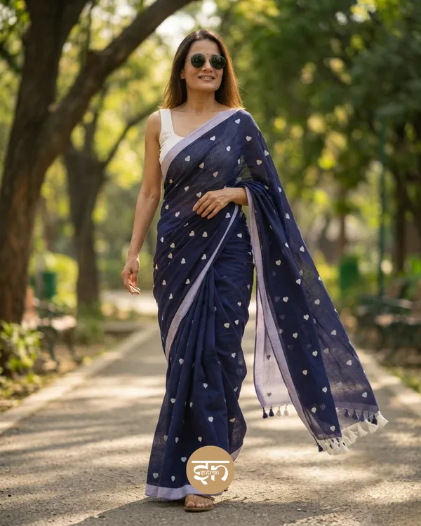 Dil_Dhadakne_Do:_Midnight_Blue_Mul_Cotton_Saree_With_Embroidery_Work_For_Women