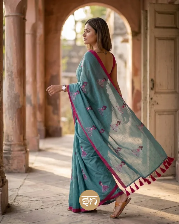 Dolly_Molly:_Beach_Blue_Mul_Cotton_Saree_With_Embroidery_Work_For_Women