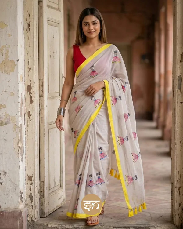 Dolly_Molly:_Grey_and_Yellow_Mul_Cotton_Saree_With_Embroidery_Work_For_Women