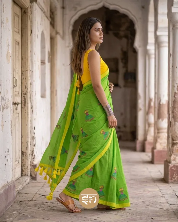 Dolly_Molly:_Kelly_Green_Mul_Cotton_Saree_With_Embroidery_Work_For_Women
