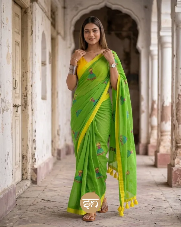 Dolly_Molly:_Kelly_Green_Mul_Cotton_Saree_With_Embroidery_Work_For_Women