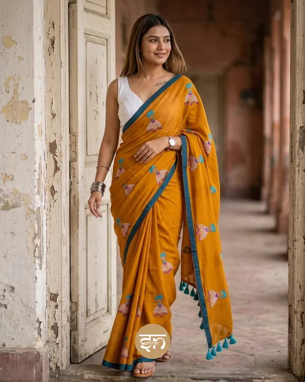Dolly_Molly:_Mustard_Mul_Cotton_Saree_With_Embroidery_Work_For_Women
