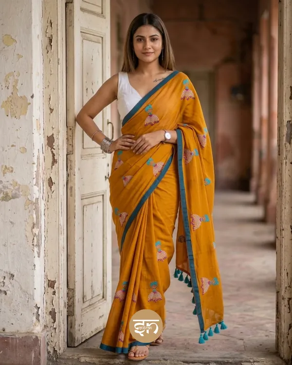 Dolly_Molly:_Mustard_Mul_Cotton_Saree_With_Embroidery_Work_For_Women