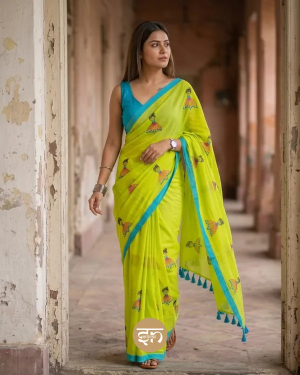 Dolly_Molly:_Neon_Green_Mul_Cotton_Saree_With_Embroidery_Work_For_Women