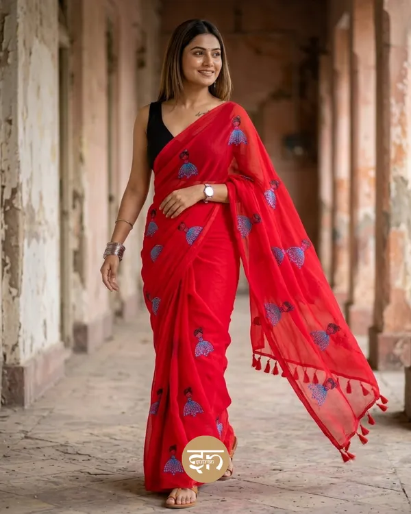 Dolly_Molly:_Red_Mul_Cotton_Saree_With_Embroidery_Work_For_Women