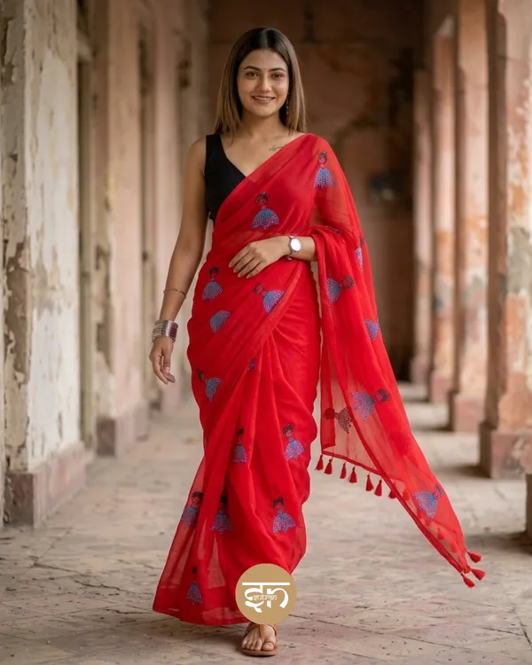 Dolly_Molly:_Red_Mul_Cotton_Saree_With_Embroidery_Work_For_Women