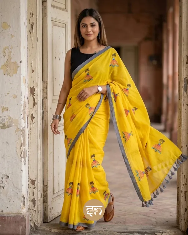 Dolly_Molly:_Yellow_Mul_Cotton_Saree_With_Embroidery_Work_For_Women