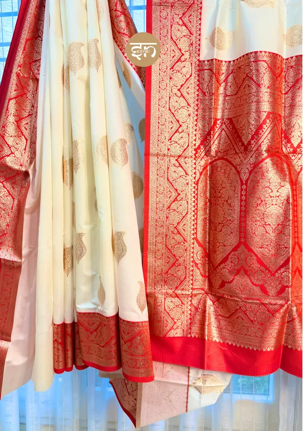 Swarnaabir:_Red_&_White_Katan_Silk_Saree_For_Women