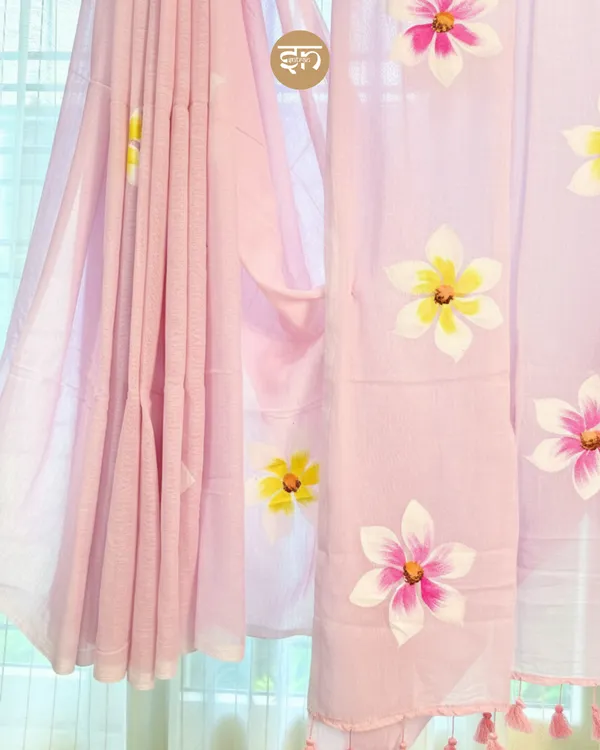Ever_Blooming:_Baby_Pink_Mul_Cotton_Saree_With_Hand-Painted_Work_For_Women