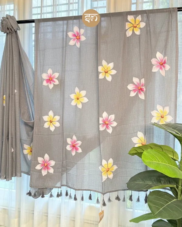 Ever_Blooming:__Grey_Mul_Cotton_Saree_With_Hand-Painted_Work_For_Women