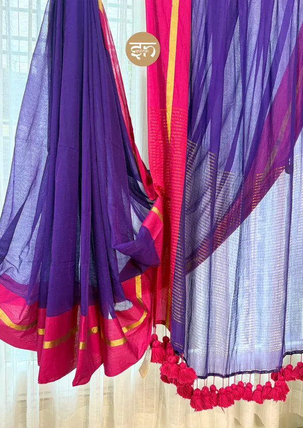 Anuragini:_Purple_&_Pink_Mul_Cotton_Saree_For_Women