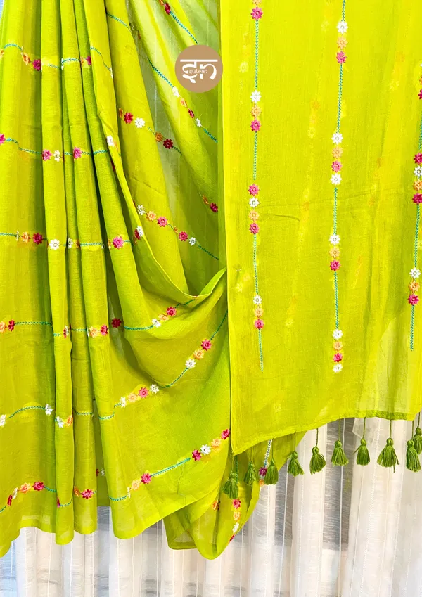 Fulwari:_Green_Mul_Cotton_Saree_With_Embroidery_Work_For_Women