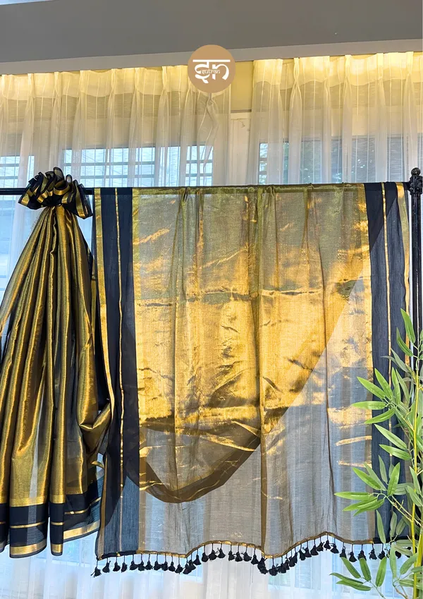 Taradhuli:_Black_&_Golden_Tissue_With_Mul_Cotton_Blend_Saree_For_Women