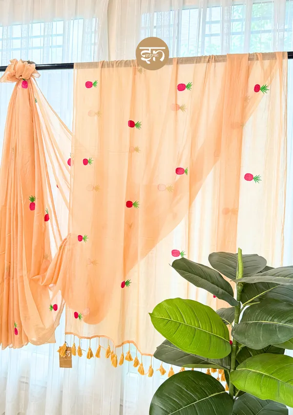 Tooty_Fruity:_Beige_&_Pink_Mul_Cotton_Saree_With_Embroidery_Work_For_Women