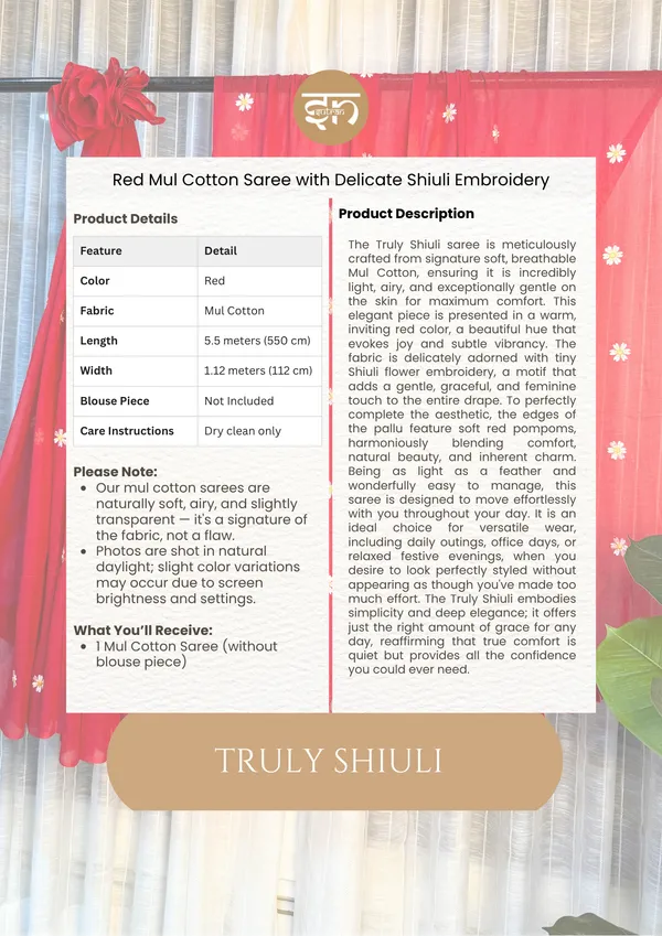 Truly_Shiuli:_Red_Mul_Cotton_Saree_With_Embroidery_Work__For_Women