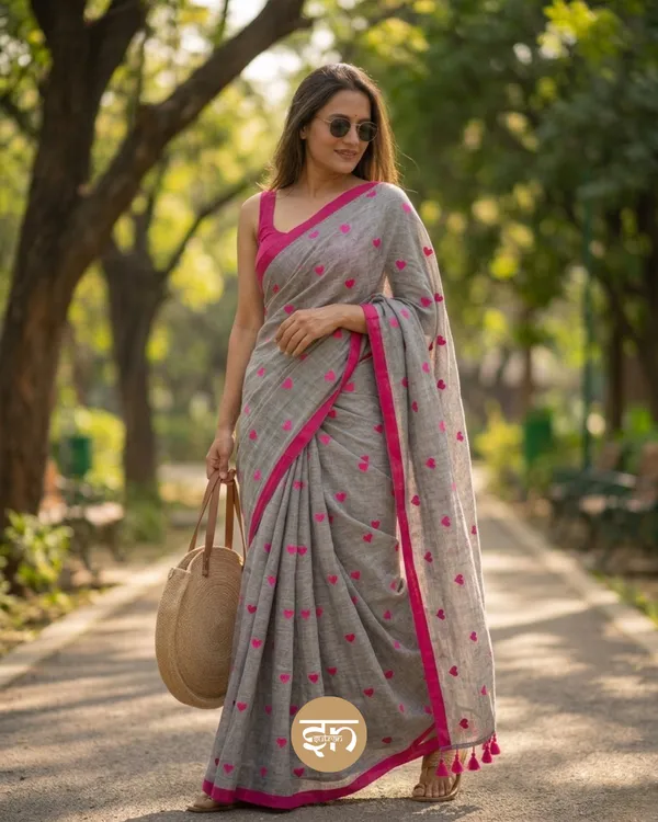 Dil_Dhadakne_Do:_Grey_&_Pink_Mul_Cotton_Saree_With_Embroidery_Work_For_Women
