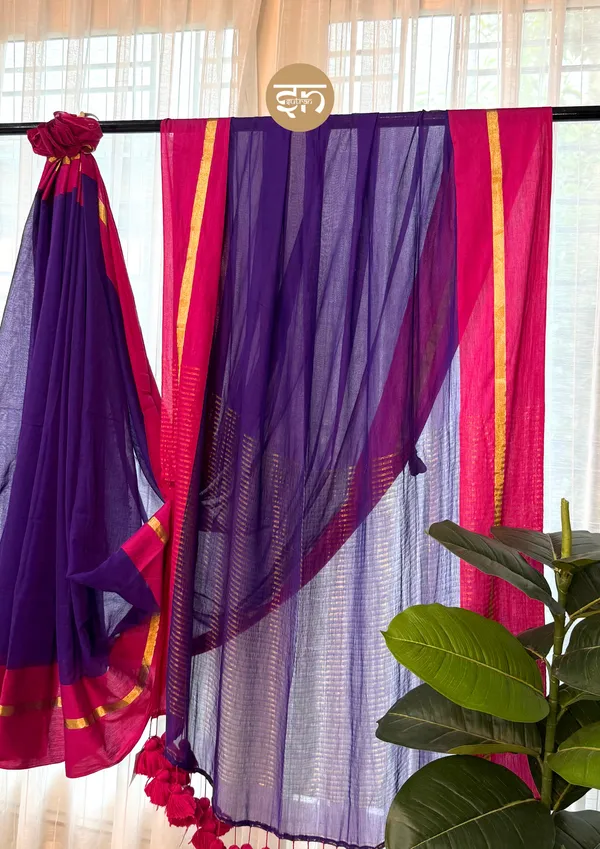 Anuragini:_Purple_&_Pink_Mul_Cotton_Saree_For_Women