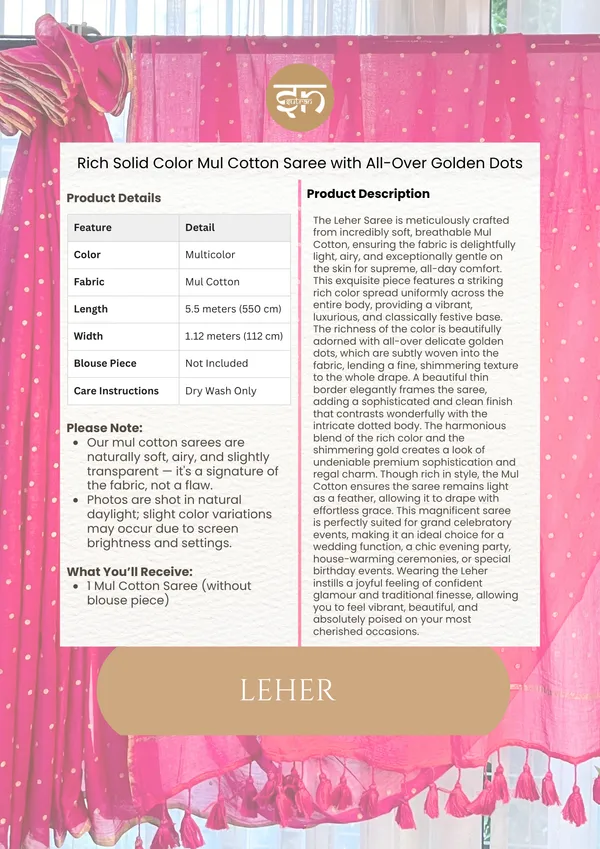 Leher:_White_Mul_Cotton_Saree_with_All-Over_Golden_Dots
