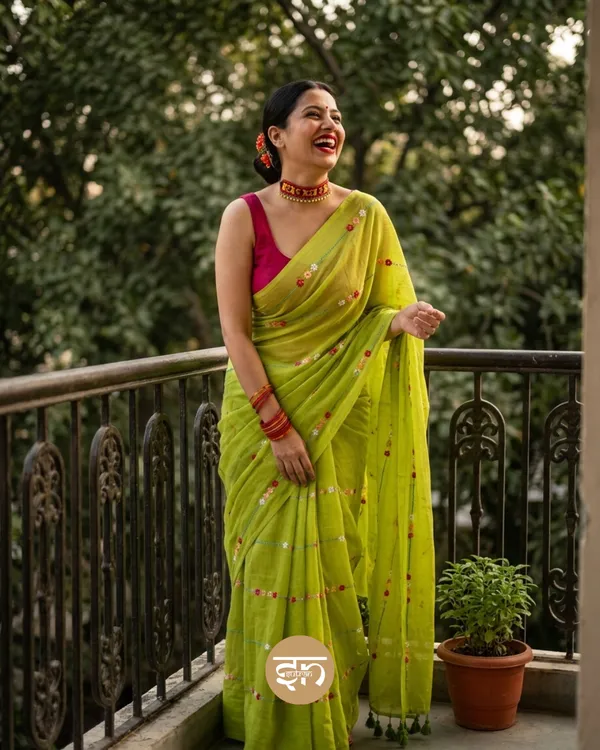 Fulwari:_Green_Mul_Cotton_Saree_With_Embroidery_Work_For_Women
