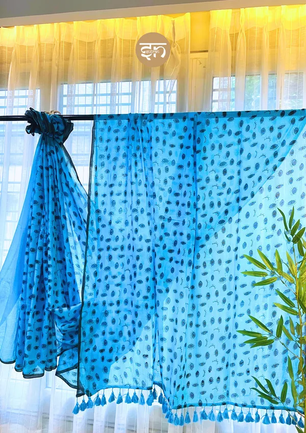 Drishti:_Aqua_Blue_&_Black_Mul_Cotton_Saree_With_Printed_Work_For_Women