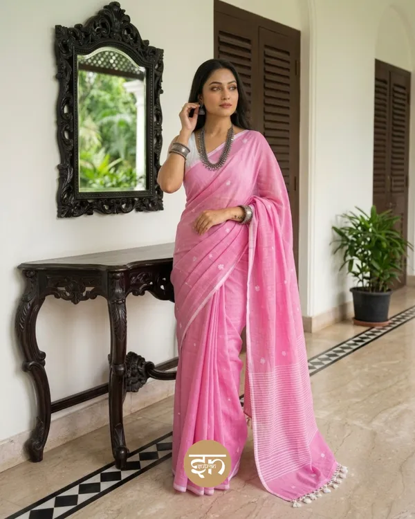 Maya_Motif:_Baby_Pink_Mul_Cotton_Saree_with_Jamdani_Buti_Motifs