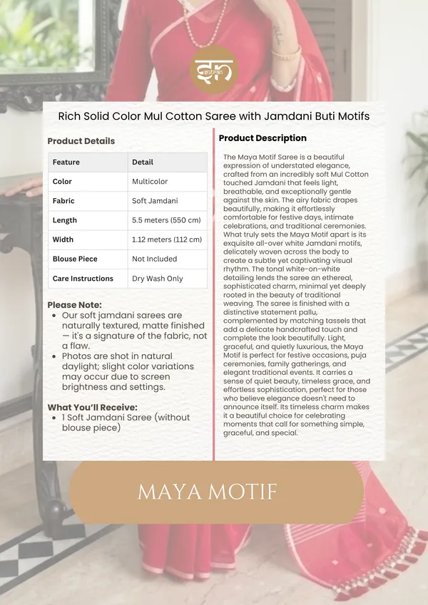 Maya_Motif:_Peach_Mul_Cotton_Saree_with_Jamdani_Buti_Motifs