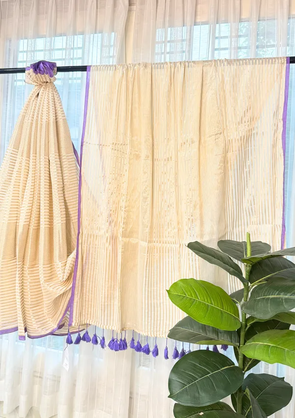 Chandbaliya:_White,_Purple_&_Golden_Fuji_Cotton_Saree_For_Women