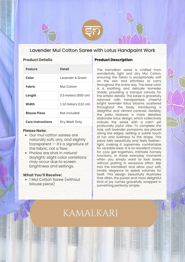 Kamalkari:_Lavender_Mul_Cotton_Saree_With_Hand-Painted_Work_For_Women